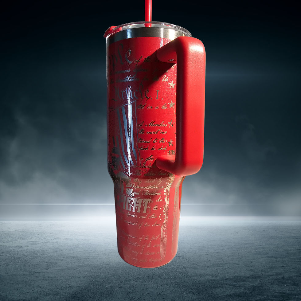 40oz tumbler laser engraved with a "Trump" and "Fight" design