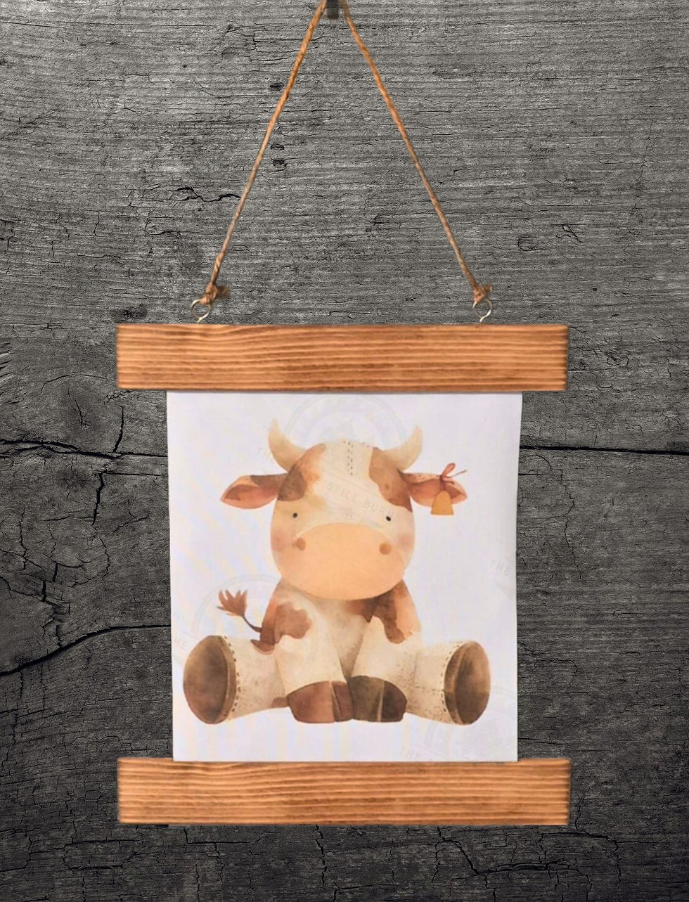 Thumbnail: Custom 8.5 x 11 canvas print with magnetic wooden frame and jute rope hanging cow