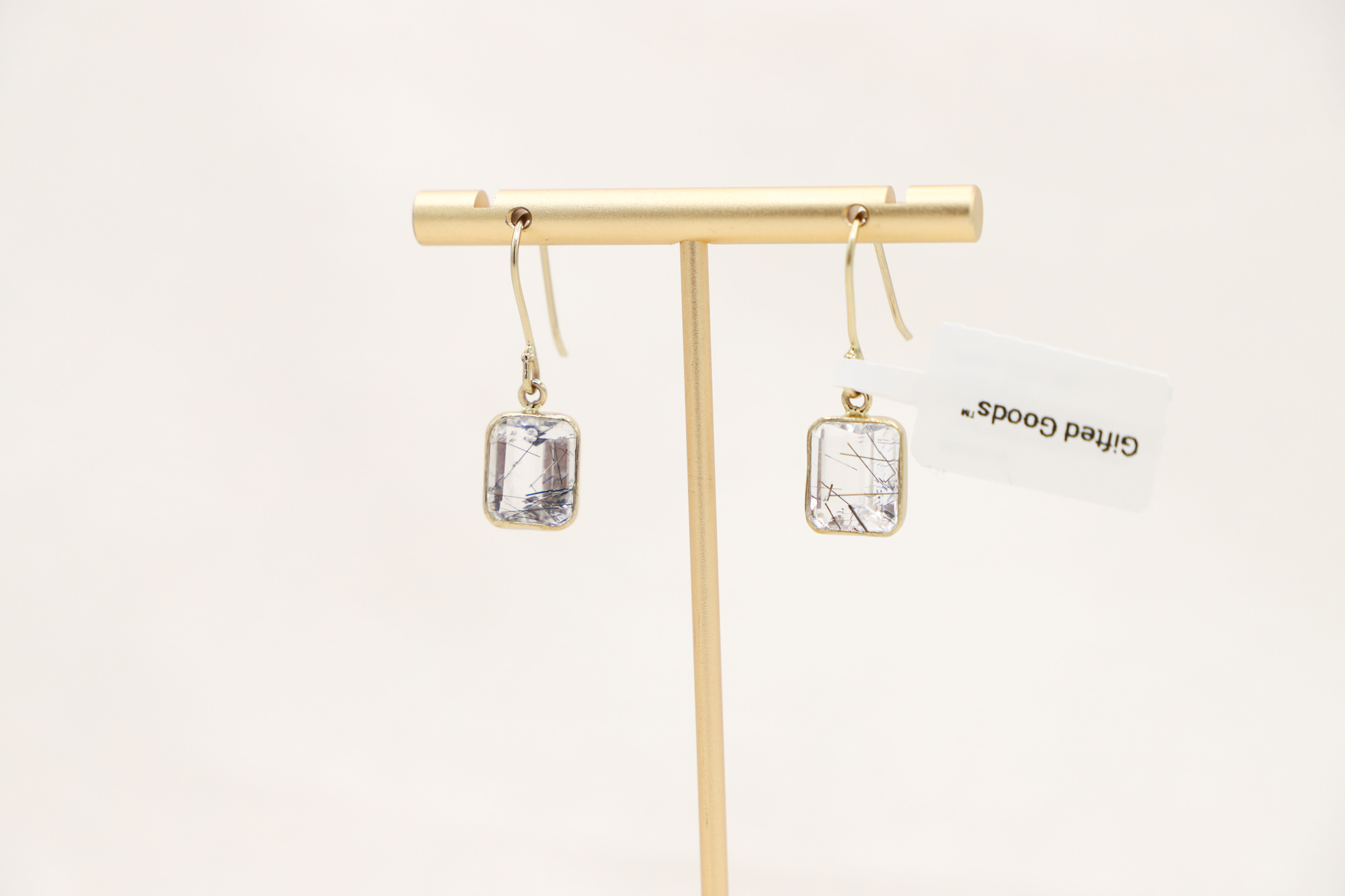Non-Tarnish Gold Tourmalinated Quartz Drop Earrings