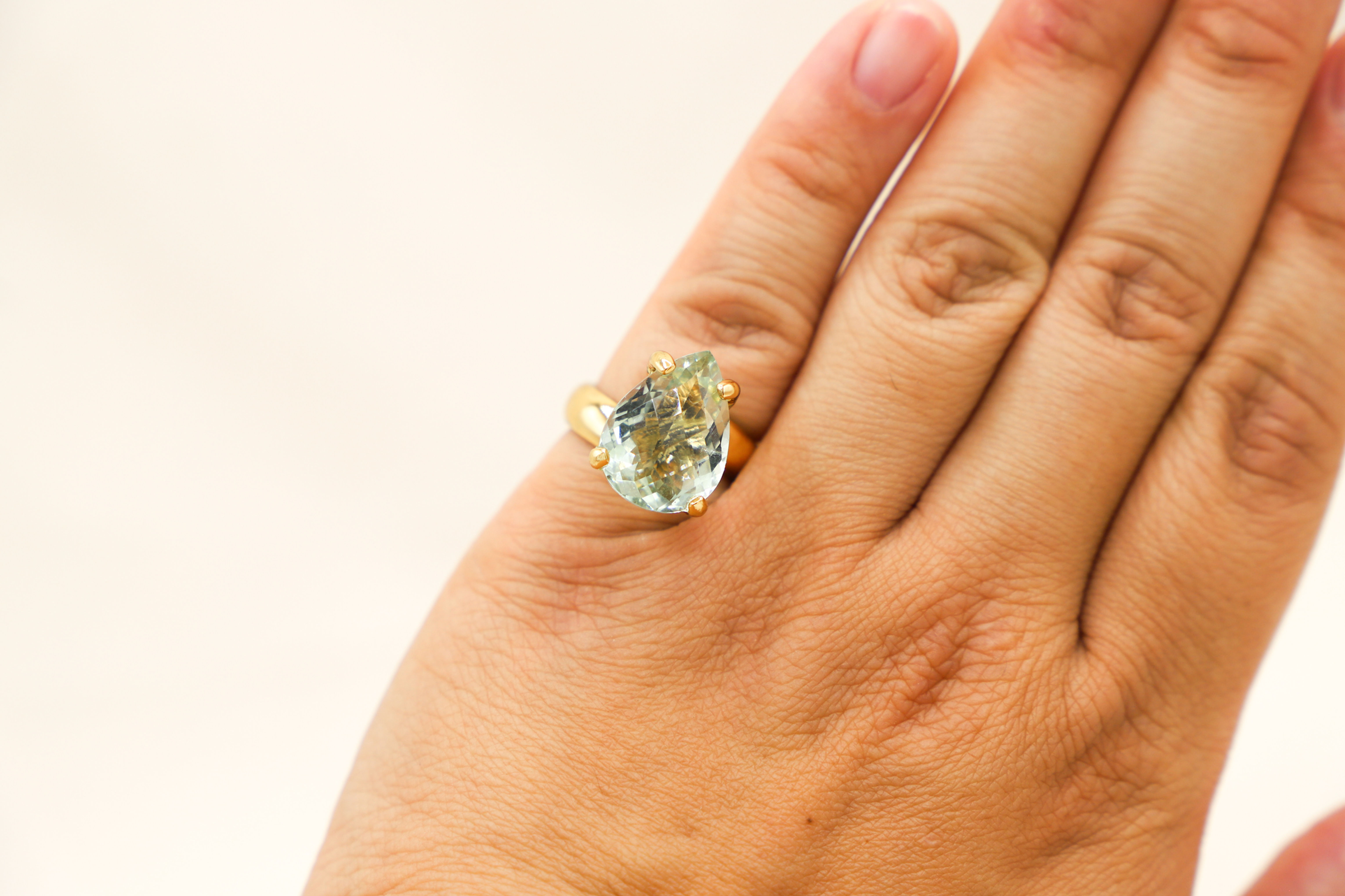 Non-Tarnish Gold Adjustable Teardrop Pear Green Amethyst Ring