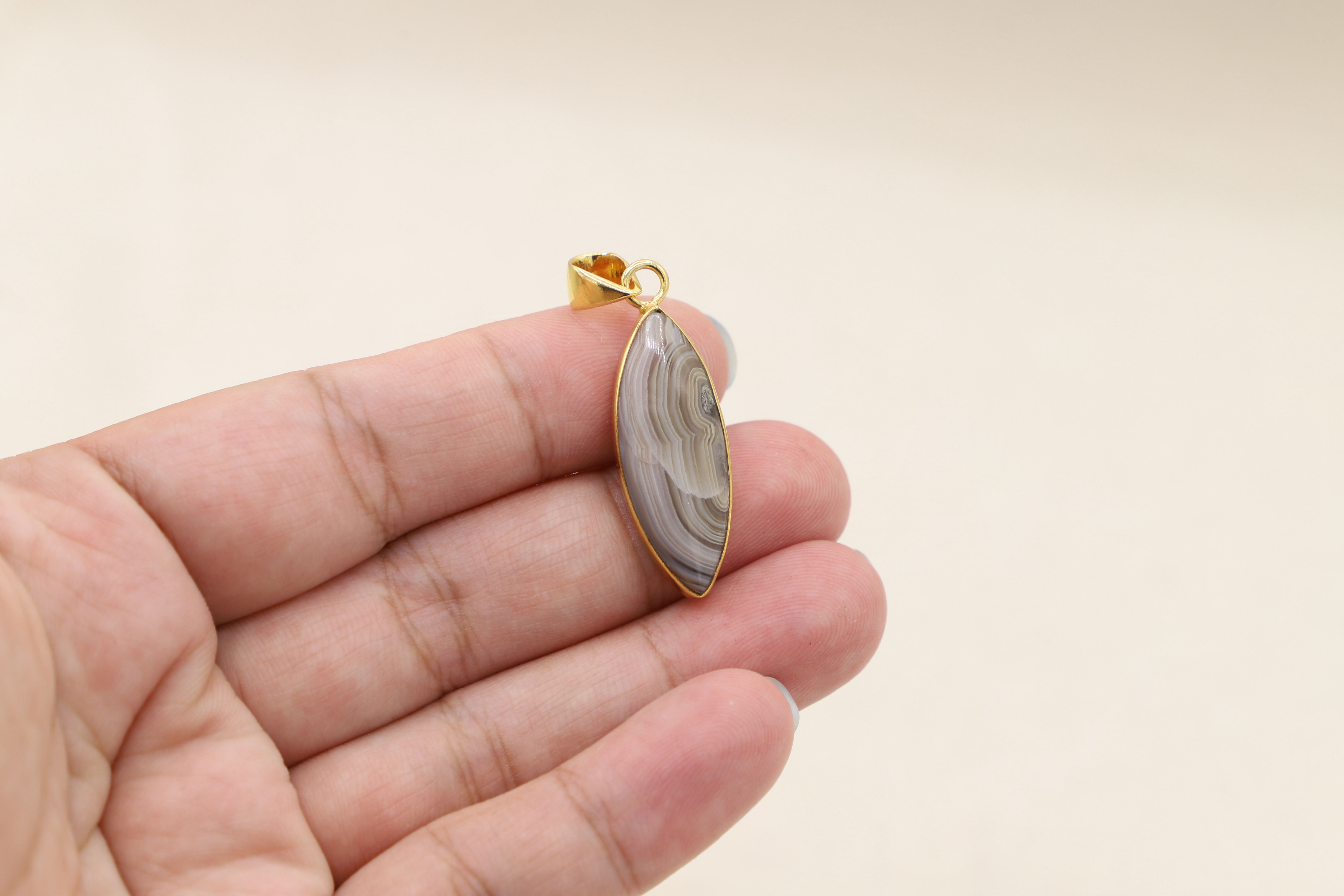 Agate Marquis Pendant 1 Micron of Gold Over S925