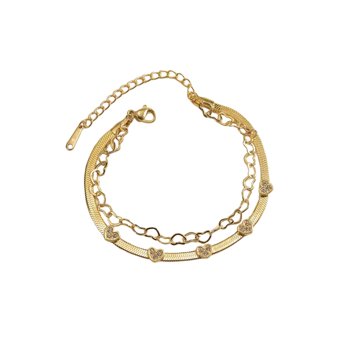 Gold Heart Stacked Bracelet