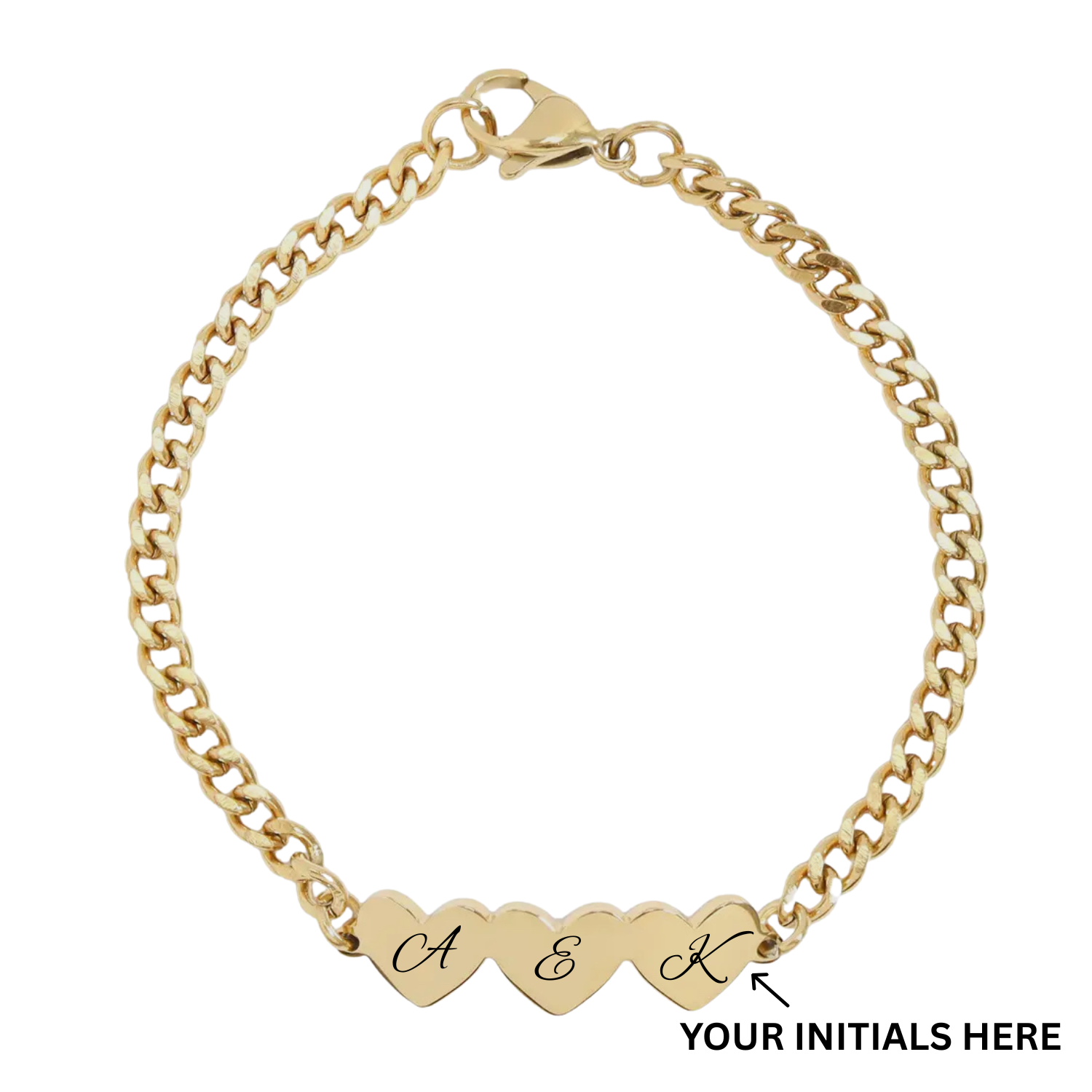 Personalized Engraved 3-Heart Bracelet