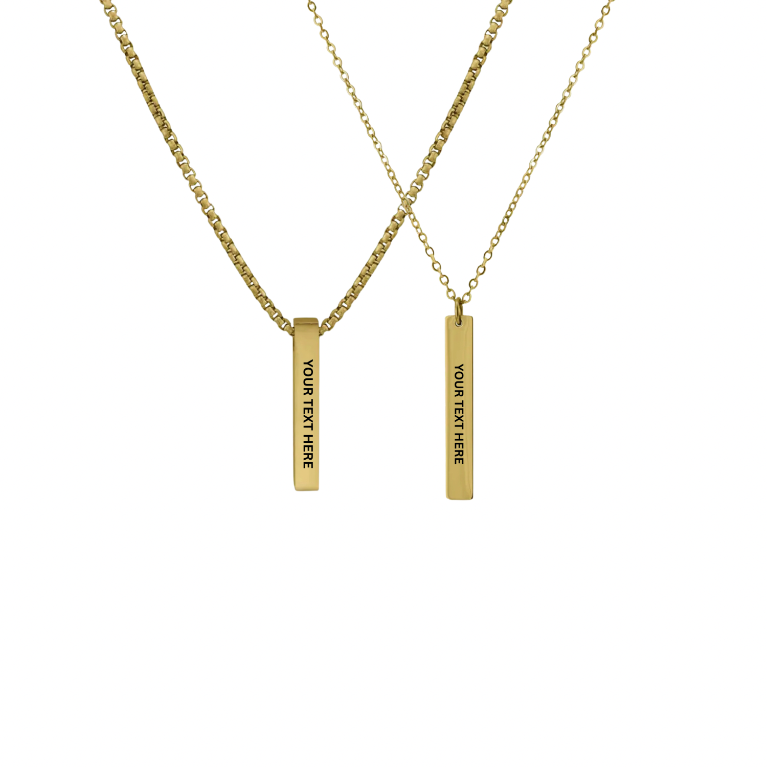 Personalized Engraved Gold Couple Box/Cable Chain Necklace Set