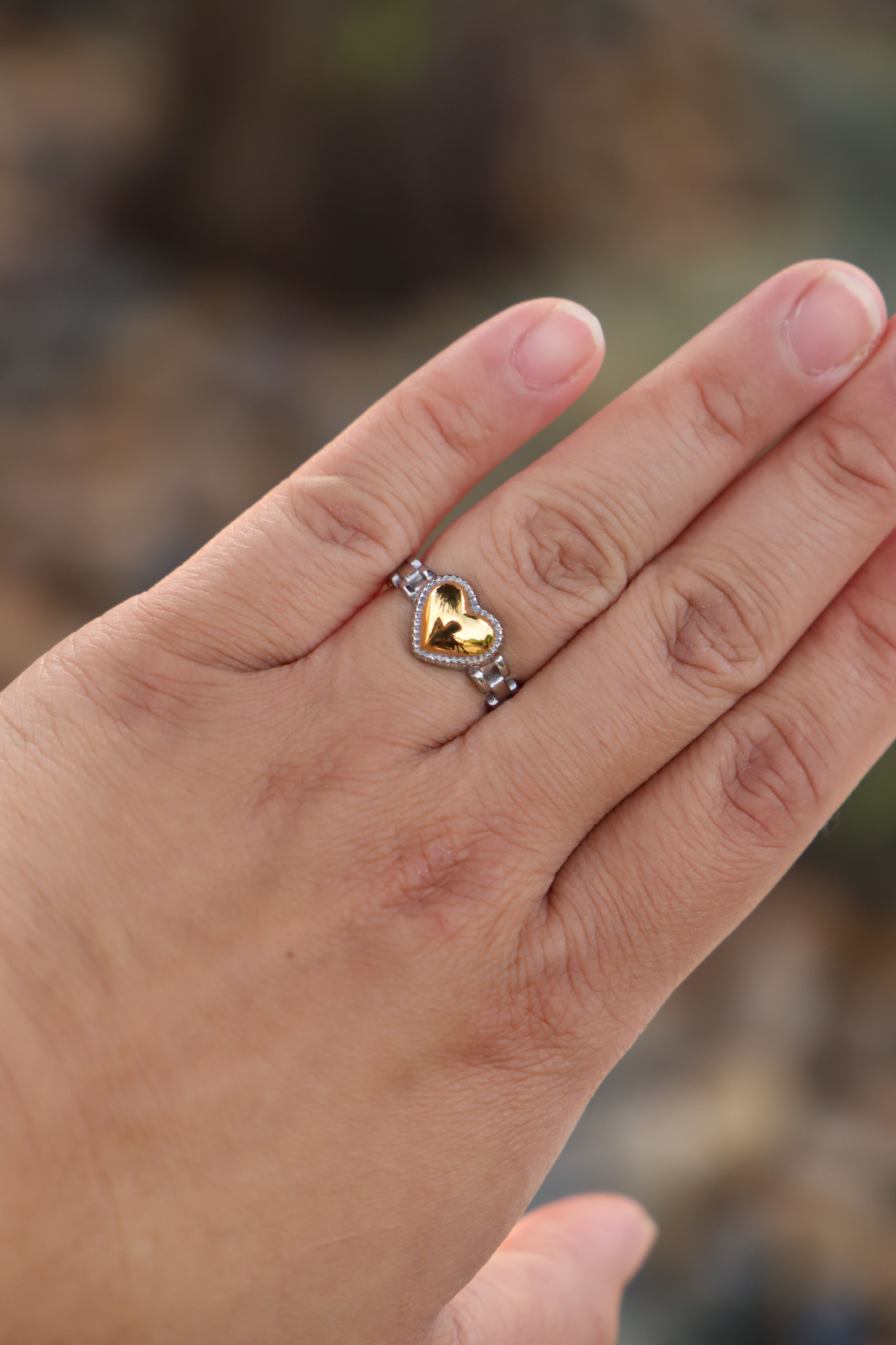 Personalized Engraved Silver Gold Heart Chain Ring