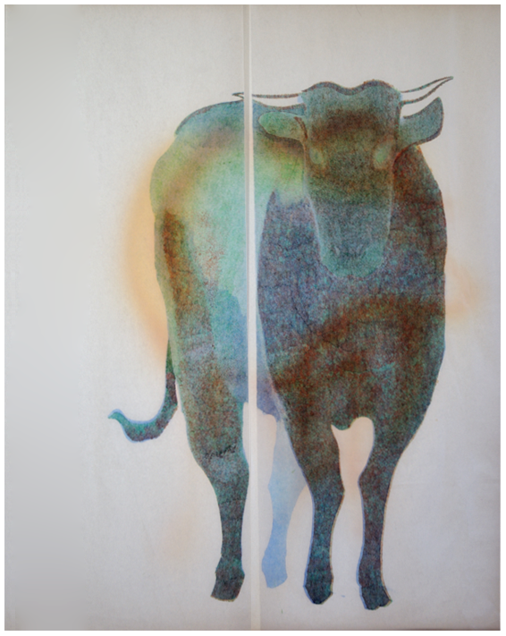 Vache, aquarelle, papier japonais