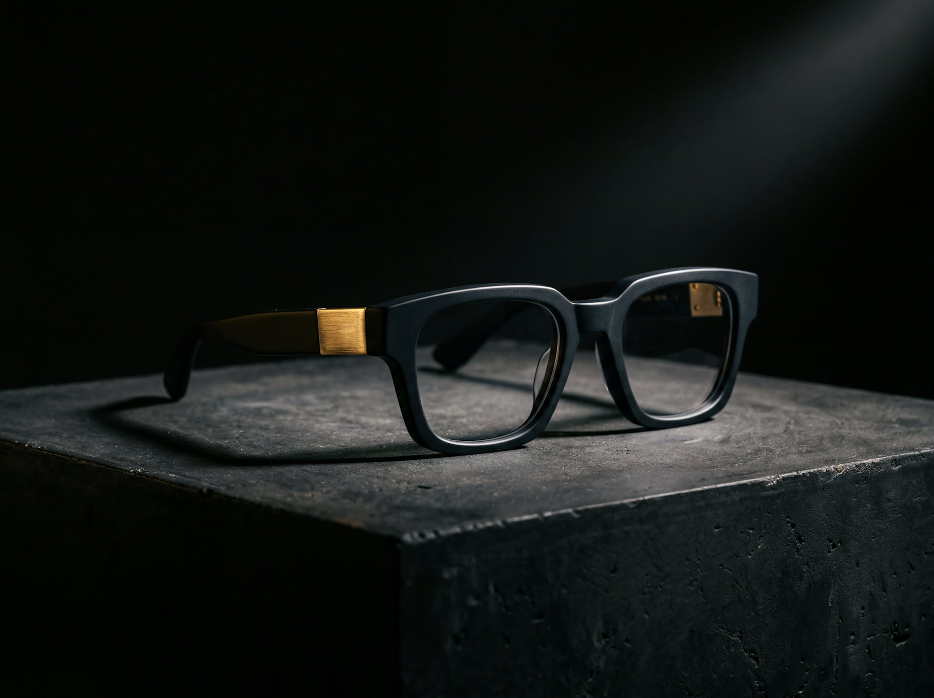 Eye-level view of a boutique eyewear display featuring diverse frame styles