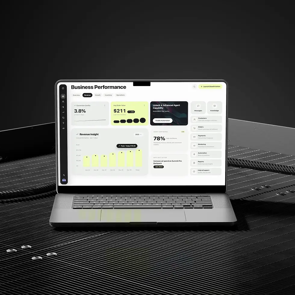 laptop with vibe coded UI in white, black and yellow