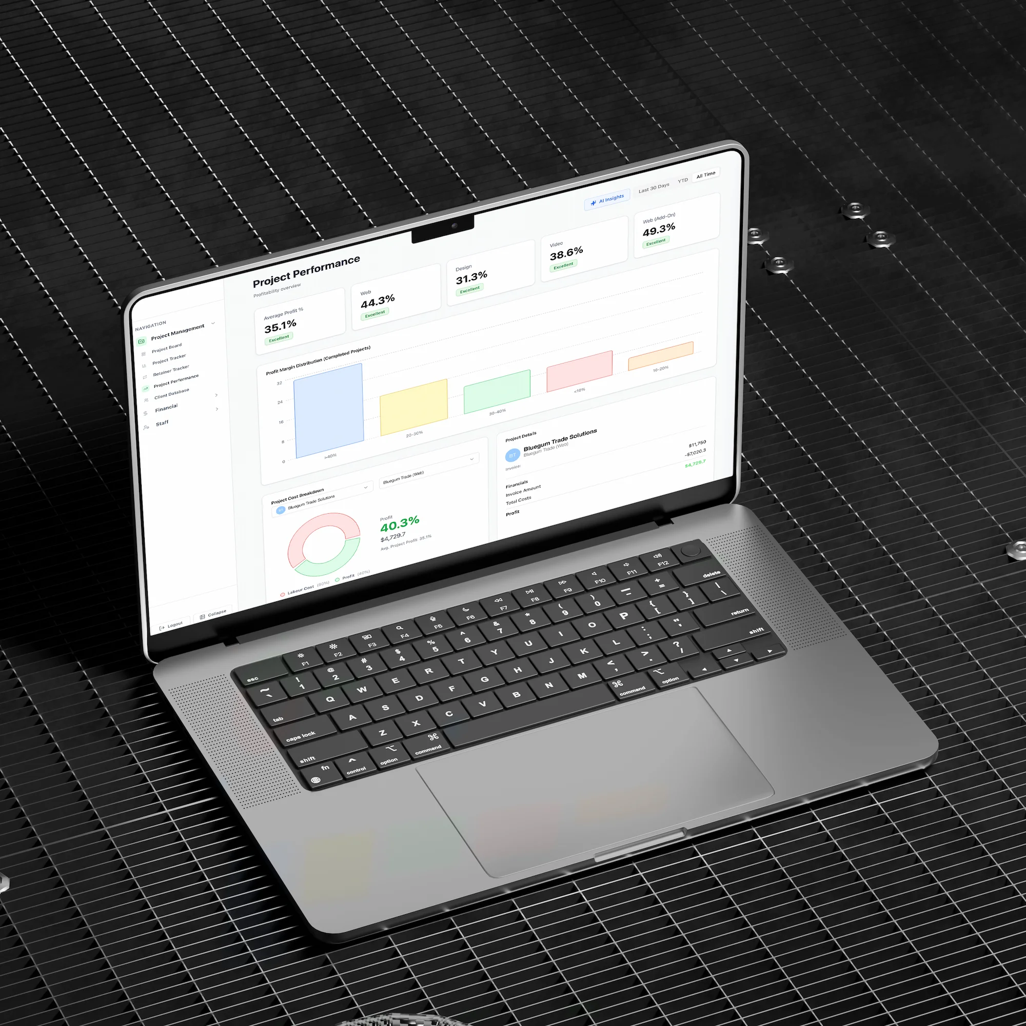 small business financial dashboard app in laptop