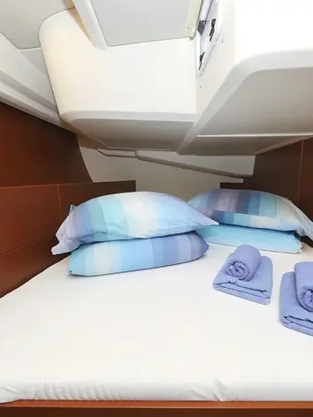 Hanse 508 aft cabin that sleeps two people. 