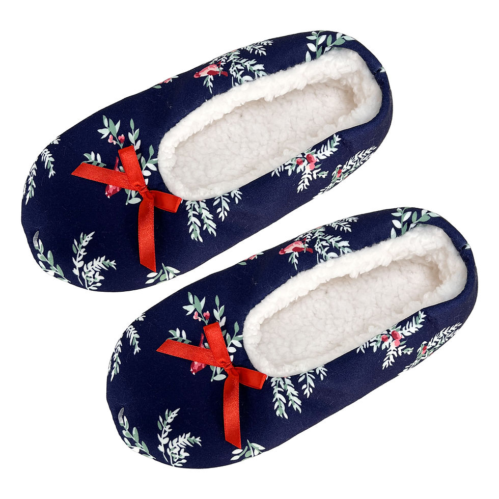 Navy Cardinal and Holly Slippers
