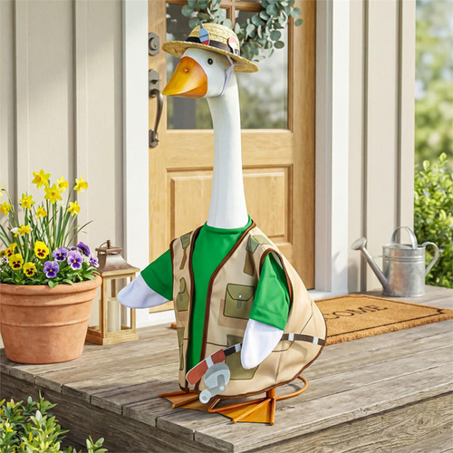 dress up goose Goose-Shaped Raincoat Costume,Funny Porch Outfit for Yard Decor,Holiday Decoration Set for Garden,Patio,and Festive Events,Waterproof and UV-Resistant Material,Easy to Install,Outdoor Easy to dress and weather Go Fishing Porch Goose Outfit