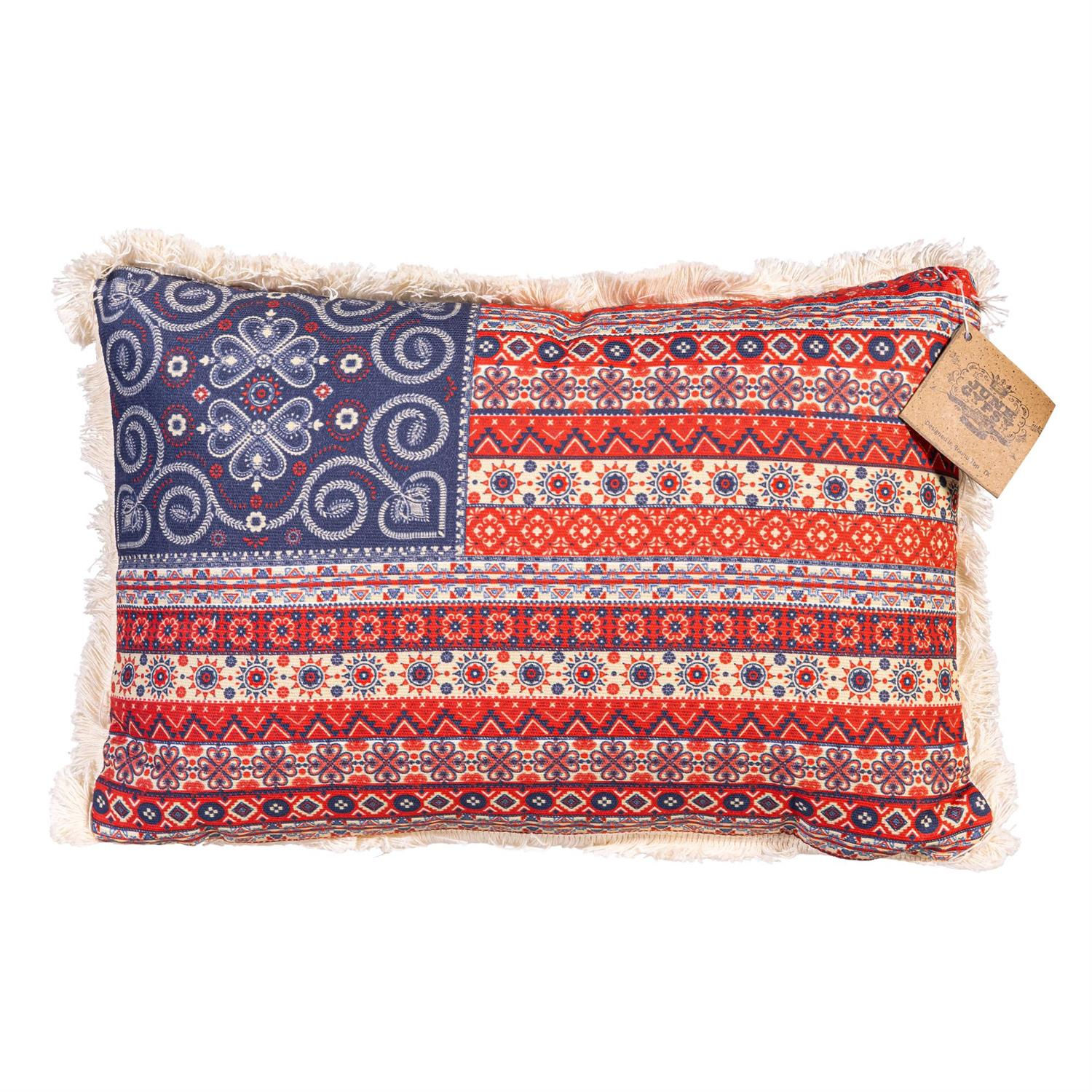 Flag Frayed Edge Travel Pillow - Americana BOHO by JG