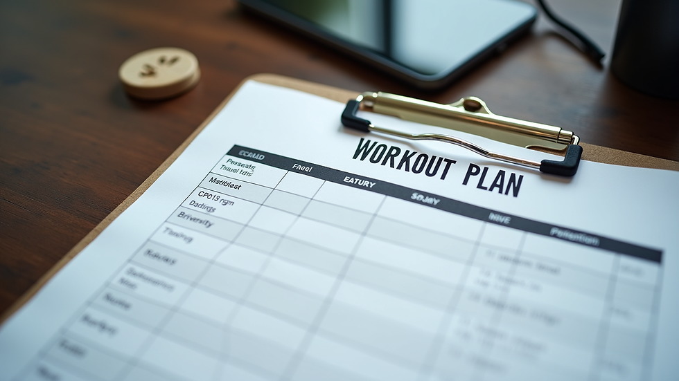 Close-up view of a personalized workout plan on a clipboard