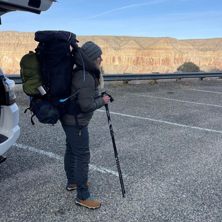 Ashley Gentry at Havasupai Falls trail hilltop site ready to start hike