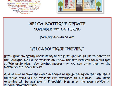 WELCA Boutique Update Nov. 13, 2021 Gathering!