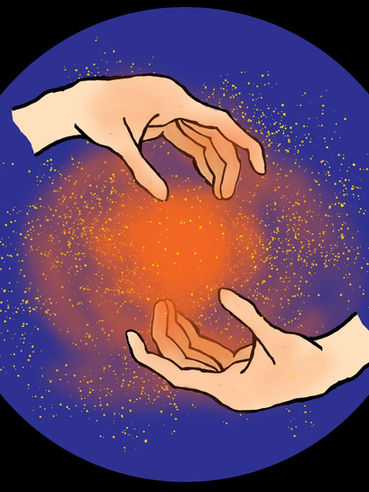 2 hands with magic effects between them