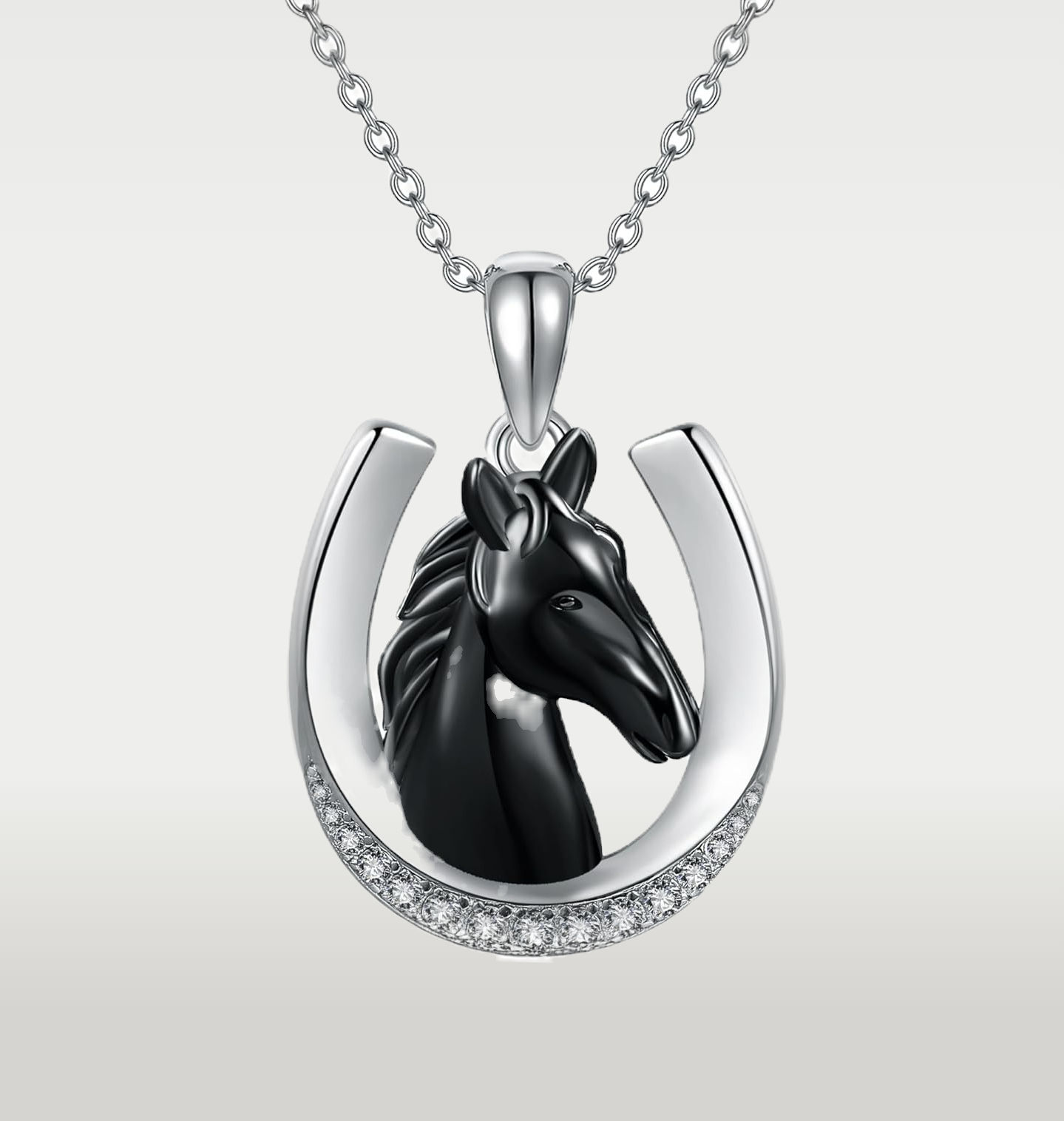 Collar caballo negro y herradura plata