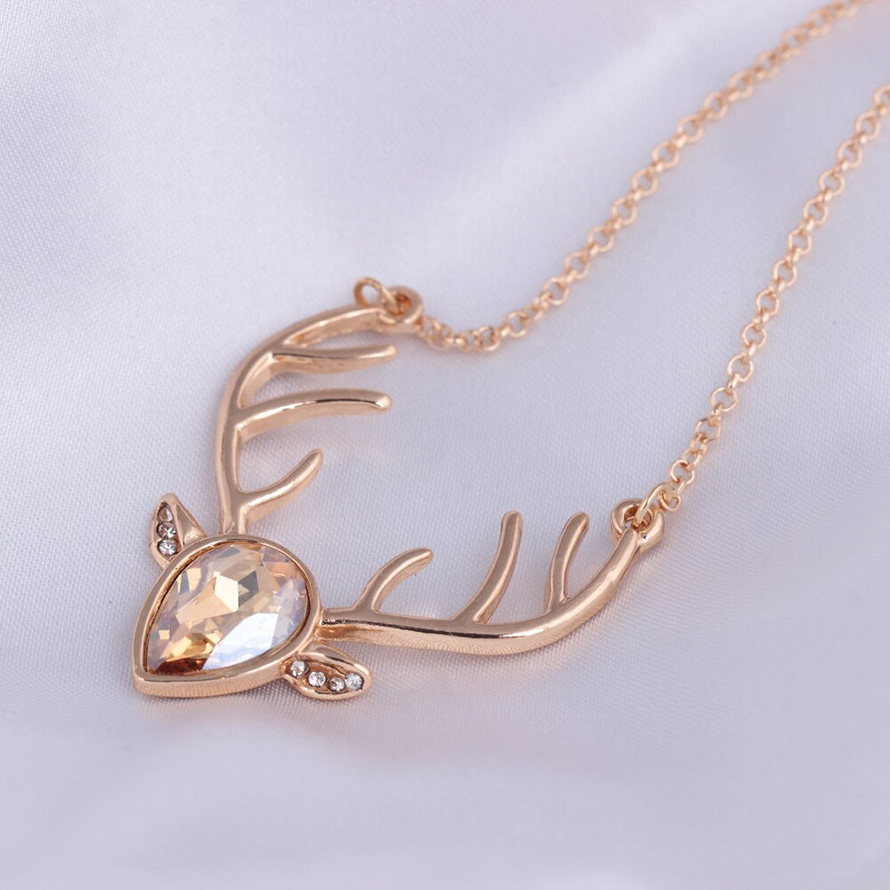 Miniatura: Collar + colgante cabeza de venado ámbar y cristales zirconia
