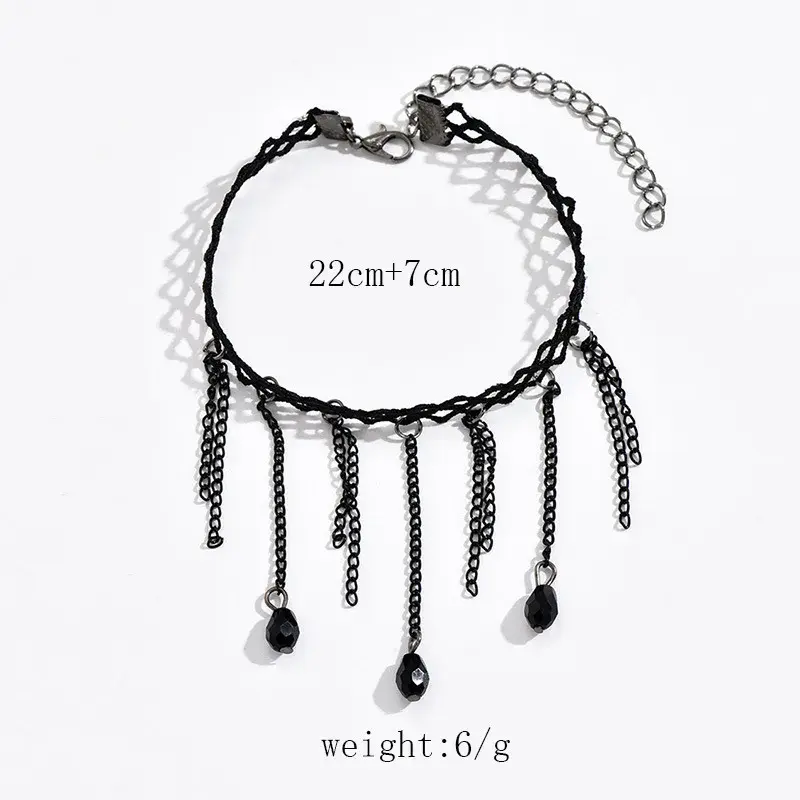 Thumbnail: Pulsera tobillera cadenitas y cristales black