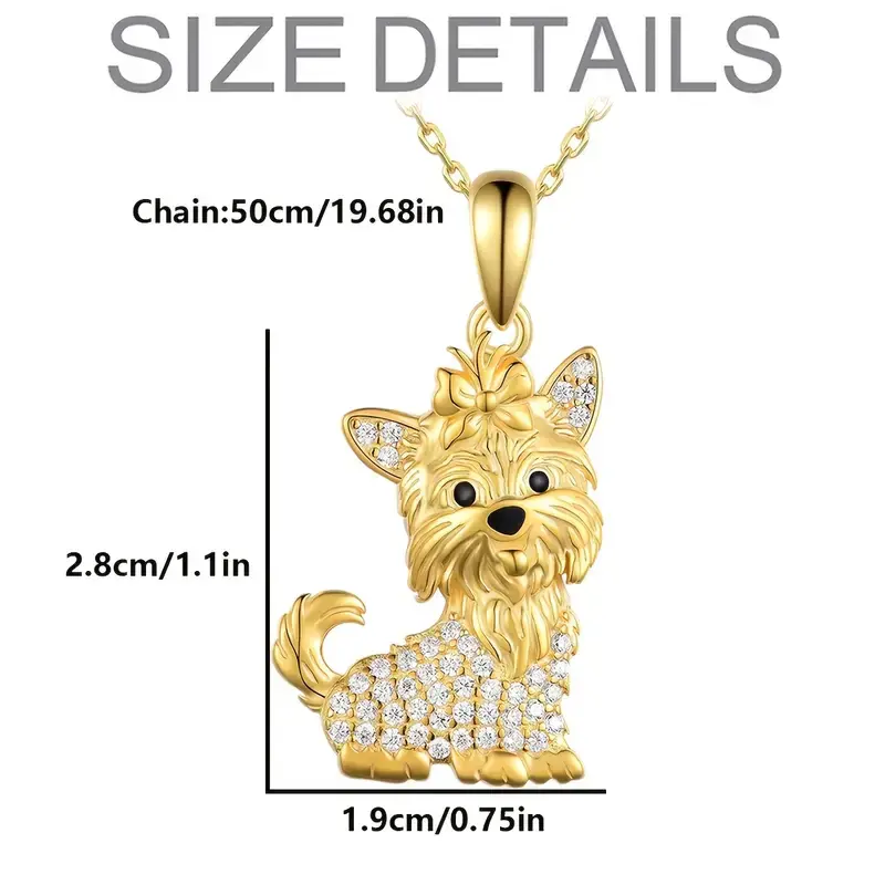 Miniatura: Collar de moda perrito Yorkie dorado cristales zirconia cúbica