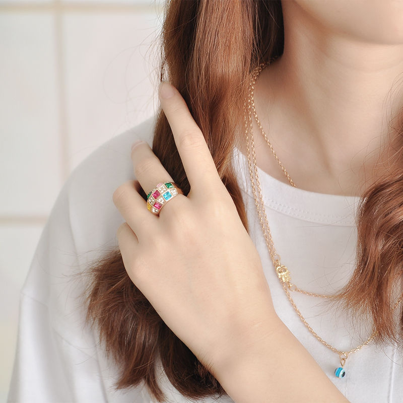 Miniatura: Anillo para mujer cristales zirconia colores gold filled