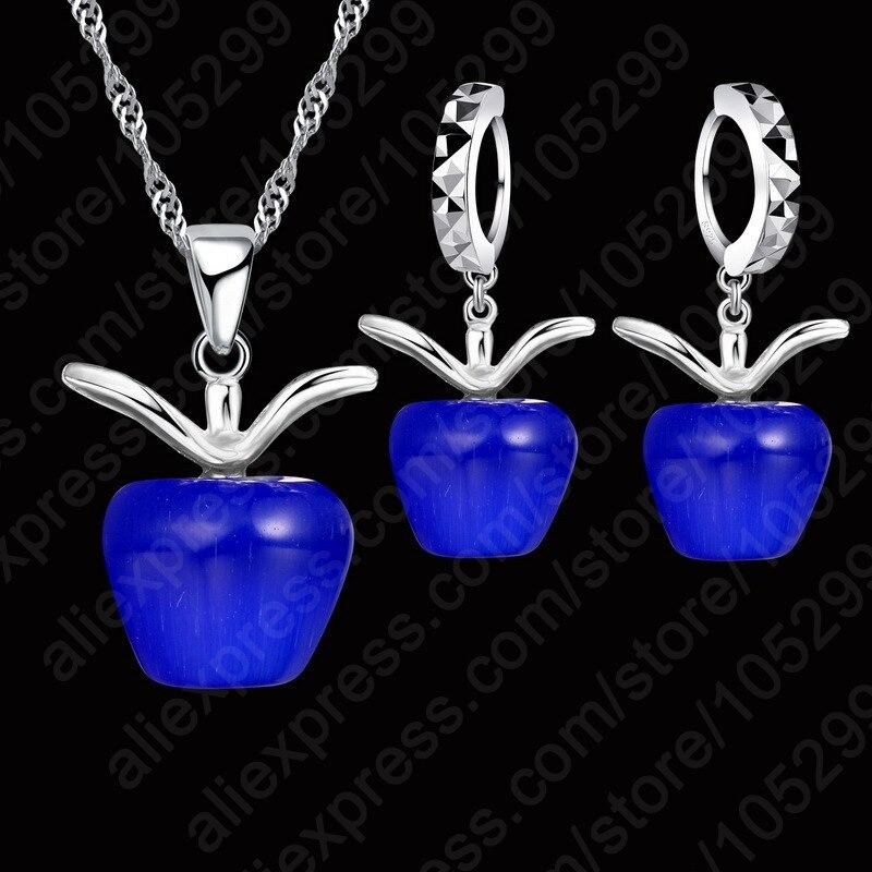 Set collar con colgante y aretes manzana azul