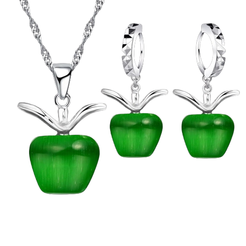 Set collar con colgante y aretes manzana verde