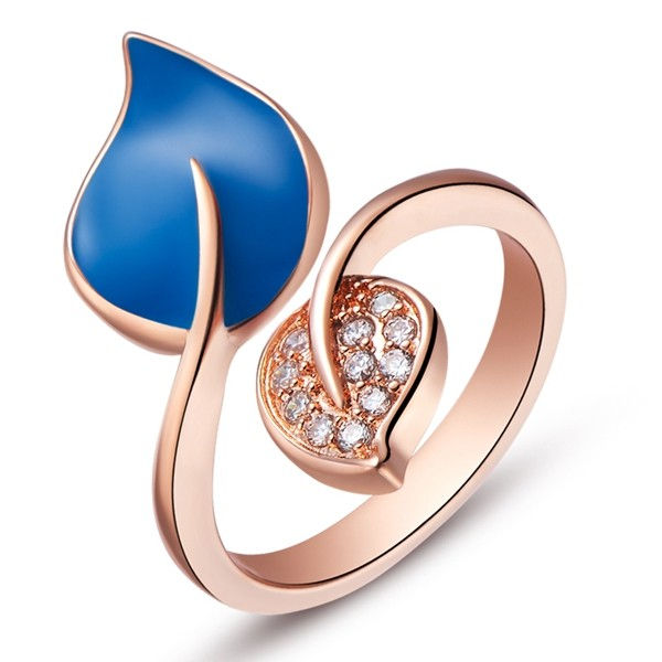 Miniatura: Anillo de hojas con cristales zirconia rosa dorado