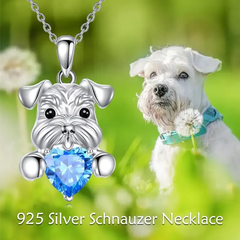Miniatura: Collar de moda perrito Schnauzer y corazón de cristal