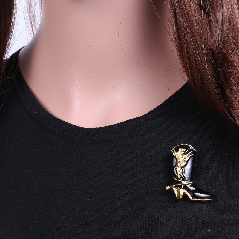 Thumbnail: Broche prendedor bota de rodeo gold black
