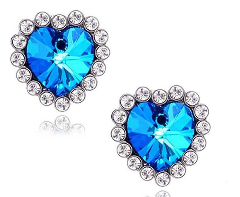 Miniatura: Aretes corazones turquesa cristales zirconia cúbica
