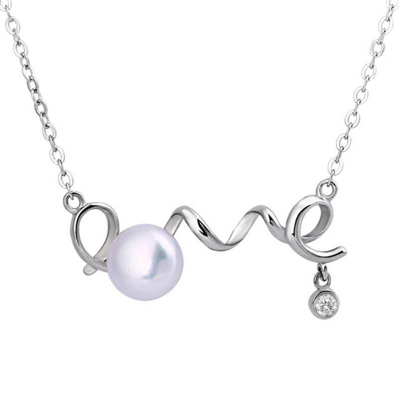 Miniatura: Collar y colgante Love perla y cristal