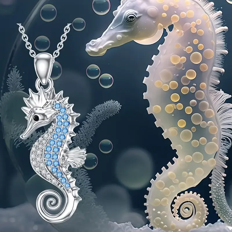 Thumbnail: Collar y colgante caballitos de mar silver filled cristales celeste