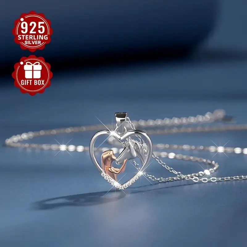 Miniatura: Collar corazón cristales niña y caballo plata S925 cristales zirconia