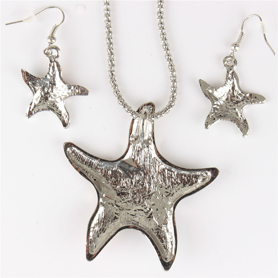 Conjunto de joyería collar con colgante y aretes estrellas de mar