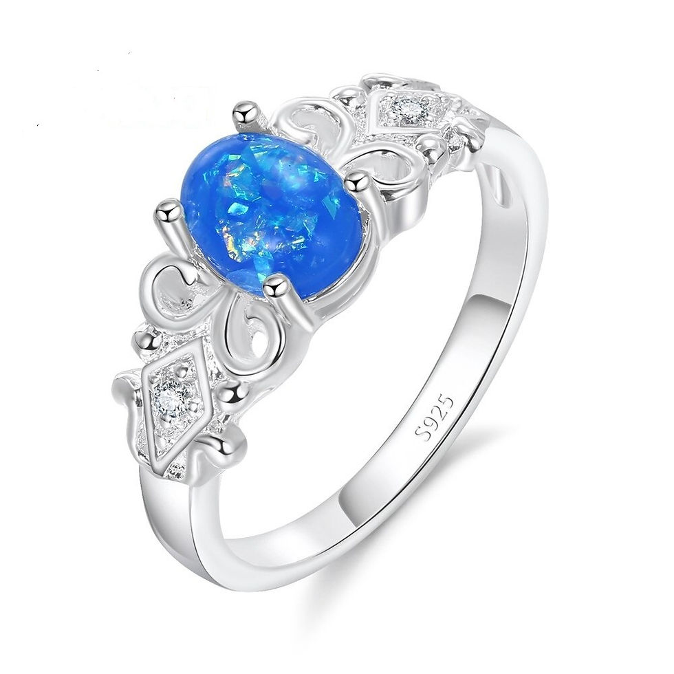 Anillo ópalo azul brillatina laminado de plata