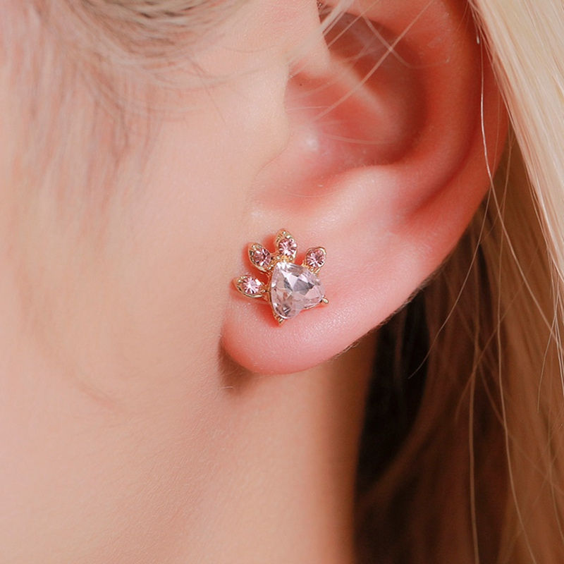Miniatura: Aretes patita de perro con cristales rosa