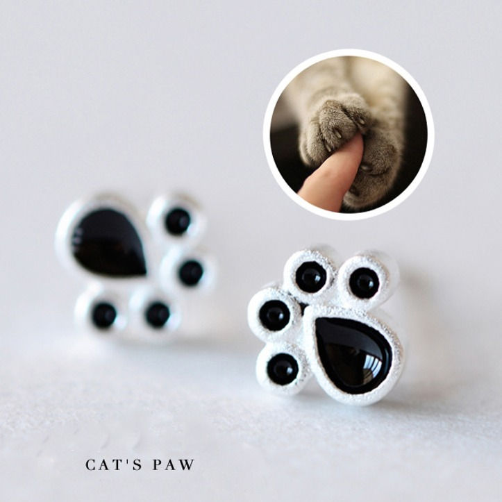Miniatura: Aretes patitas de perro silver black laminado en plata