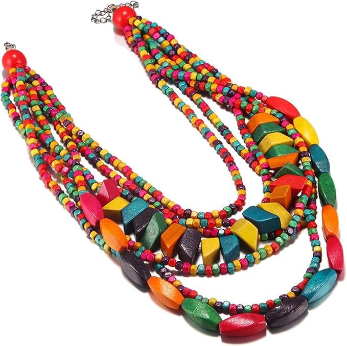 Miniatura: collar africano de abalorios multicolor