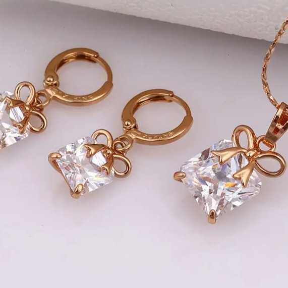 Conjunto de joyería de cristales regalo con moño