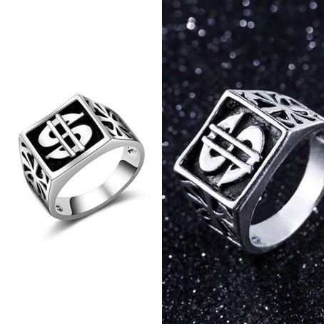 Anillo símbolo de dólar acero inoxidable plata