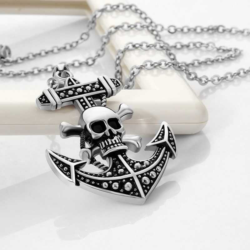 Collar y colgante ancla pirata con calavera