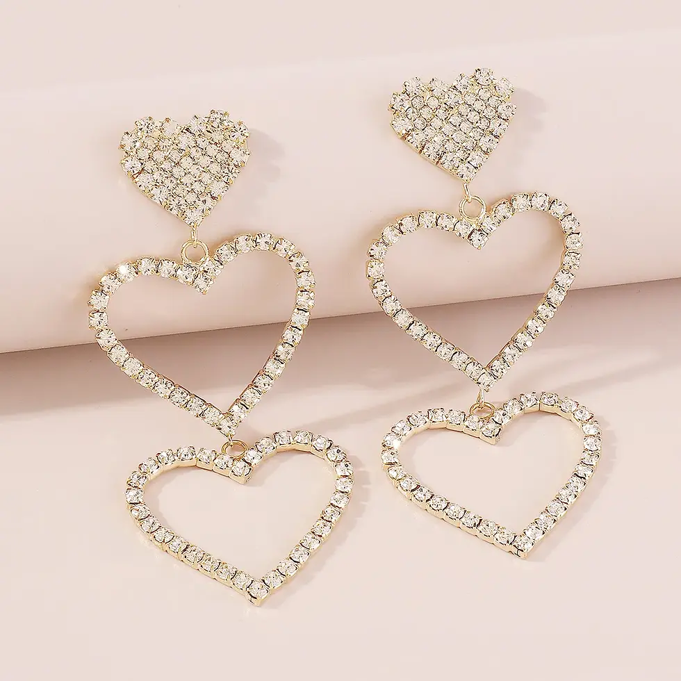 Thumbnail: Aretes largos corazones strass