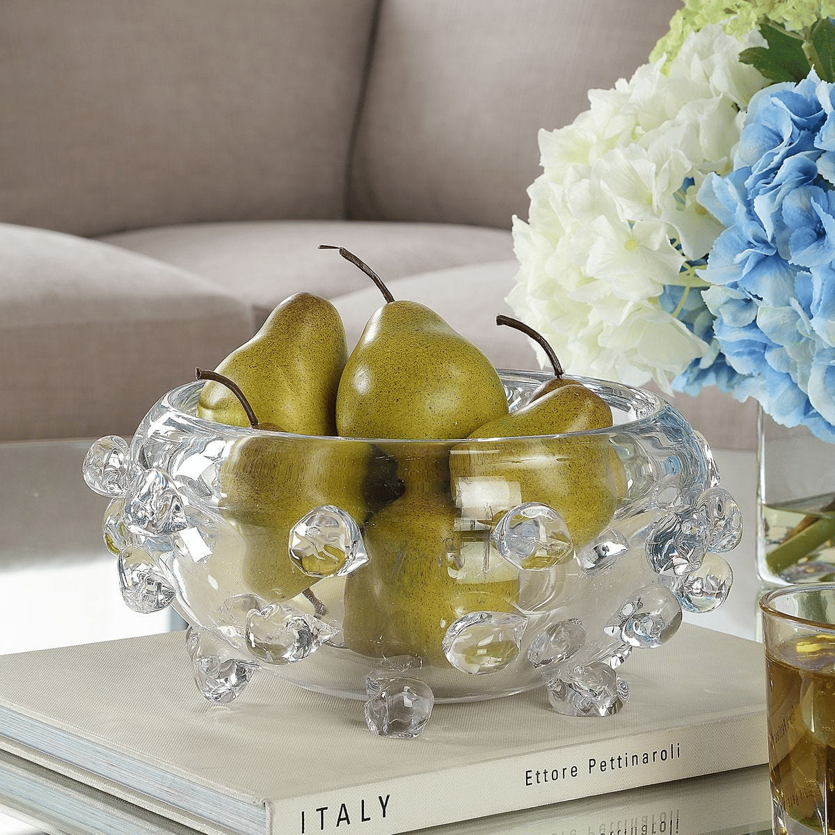 Aura Thick Clear Glass Bowl With Organic Glass Spheres