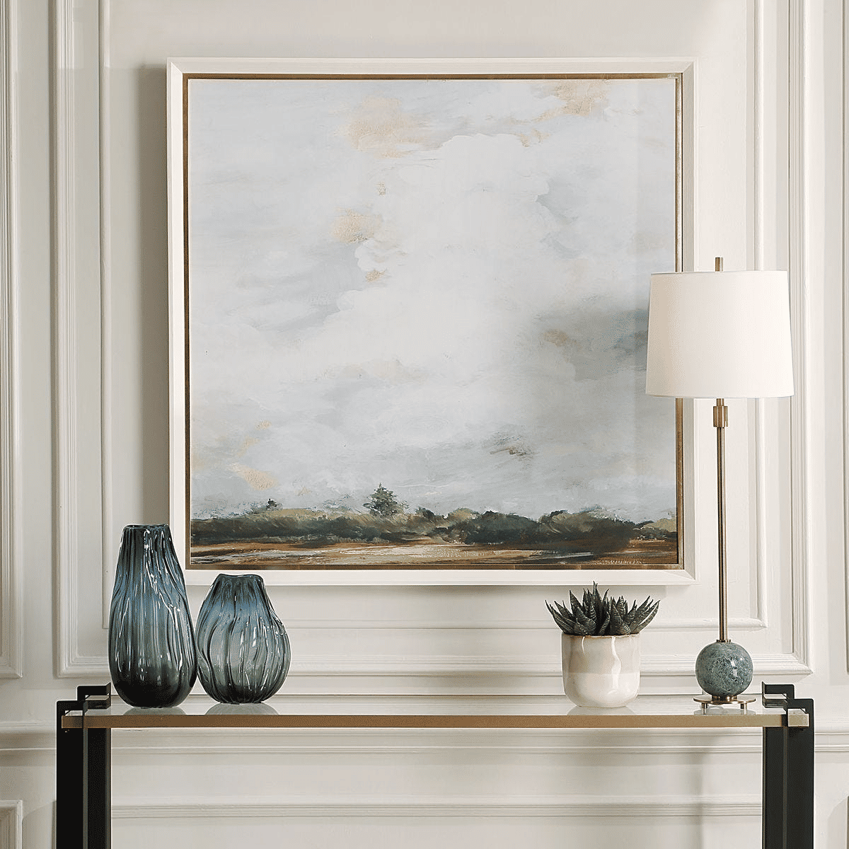 Whispering Cloudscapes Framed Landscape Wall Art with Gold Detail Frame