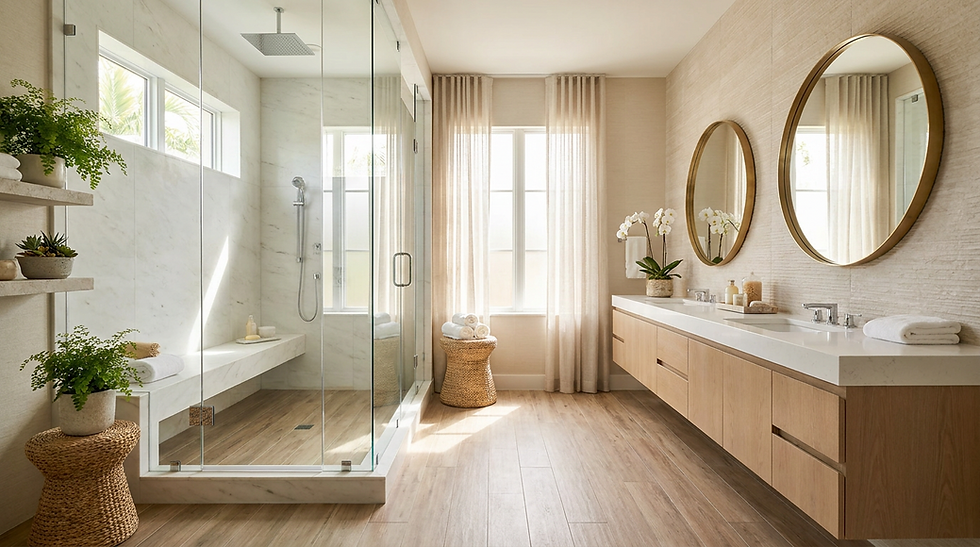 Spa Bathrooms at Home: Steam Showers, Wet Rooms, Natural Stone and Wood-Look Tile