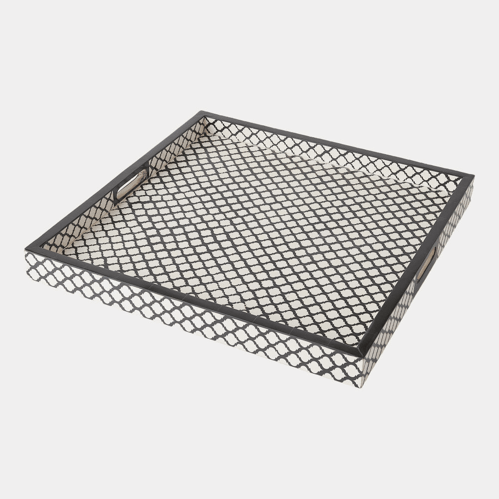 Global Views Moroccan Resin Square Tray in Black and White
