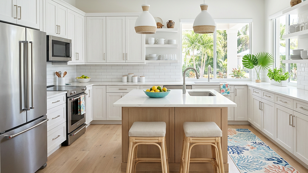 Eye-level view of a modern kitchen with white shaker-style cabinets and stainless steel appliances