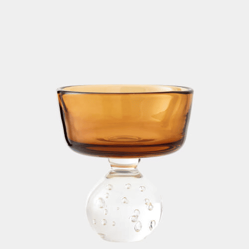 Thumbnail: Bella Footed Amber Glass Bowl with Textured Base 8-Inch